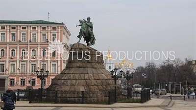 Statue of Bohdan Khmelnytsky and St. Michael's Golden-Domed Monastery in Kiev