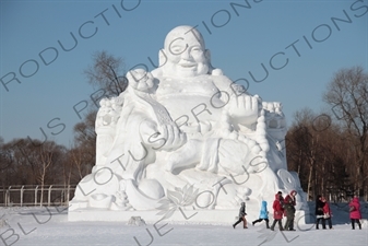 Snow Sculpture of Buddha in the Sun Island Scenic Area (Taiyang Dao) in Harbin