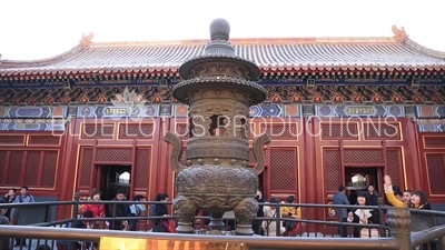 Incense Burner in front of the Hall of Heavenly Kings (Tian Wang Dian or Devaraja Hall) in the Lama Temple in Beijing