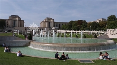 Fountain of Warsaw (Fontaine de Varsovie) in the Gardens of the Trocadero (Jardins du Trocadero) in Paris